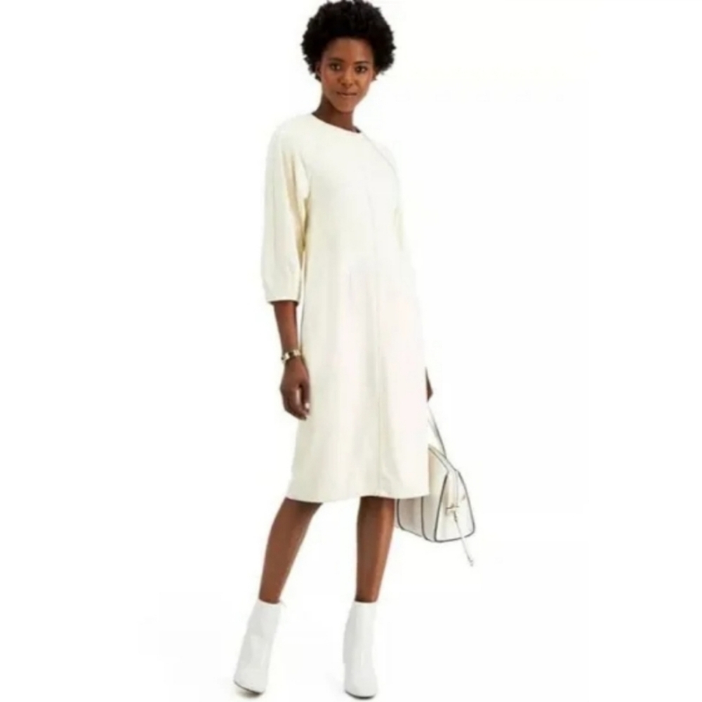 Alfani Seamed Fit & Flare Casual Midi Dress Antique White M